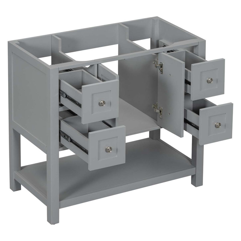 Meuble-lavabo autoportant moderne avec 4 tiroirs, armoire de rangement en bois avec portes à fermeture douce, Gris