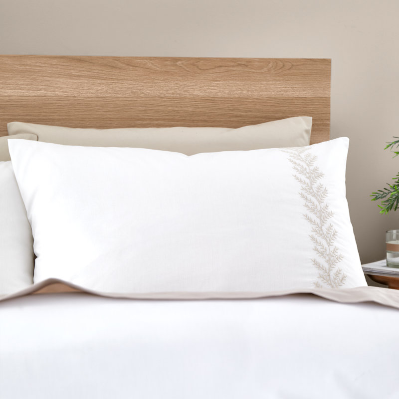 Embroidery Leaf Duvet Cover Set with Pillowcases With Pillowcase, Beige, Double Duvet Cover + 2 Standard Pillowcases