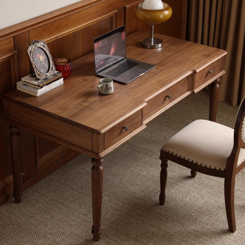 Bureau en bois massif rétro noyer noir