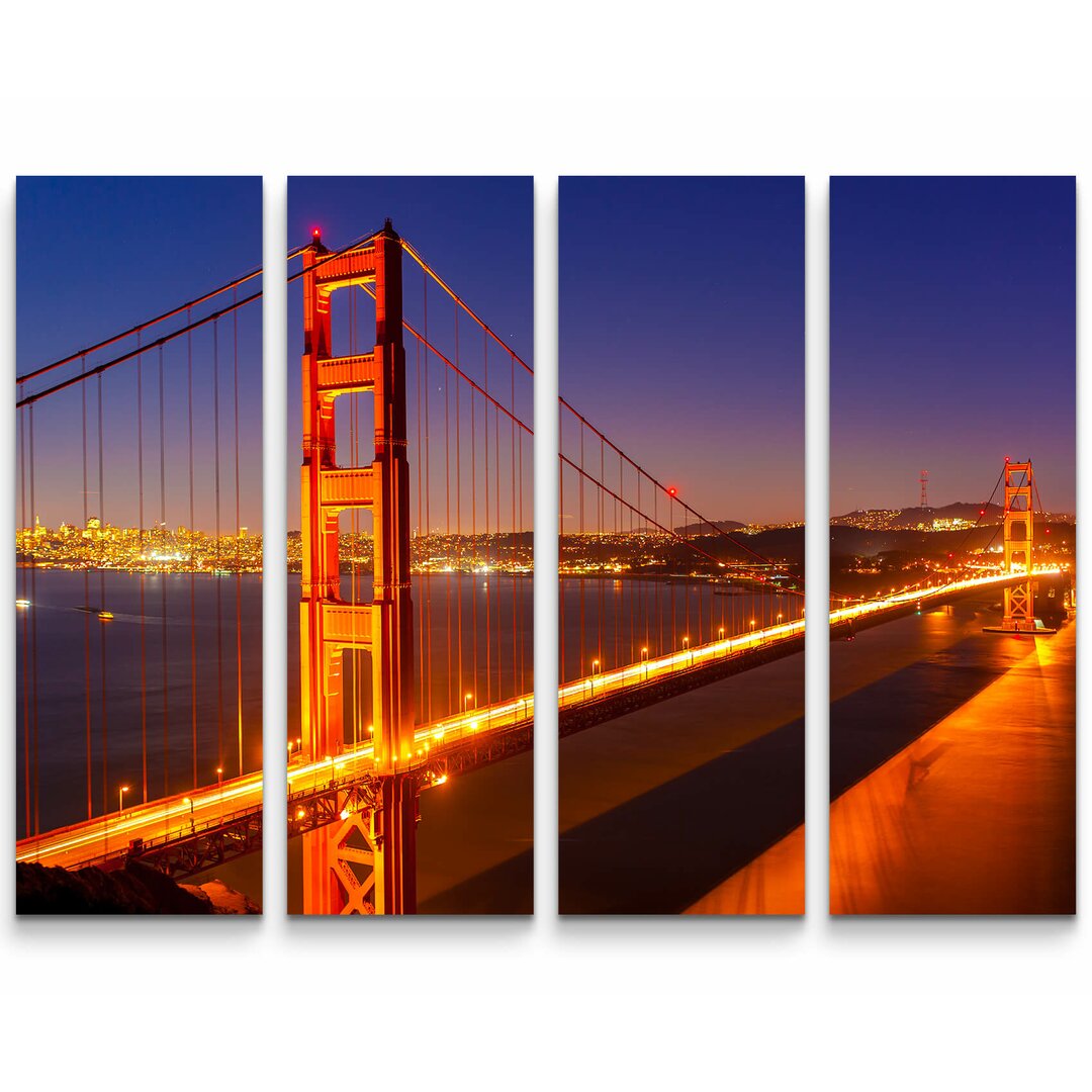 4-tlg. Leinwandbilder-Set Golden Gate Bridge bei Nacht