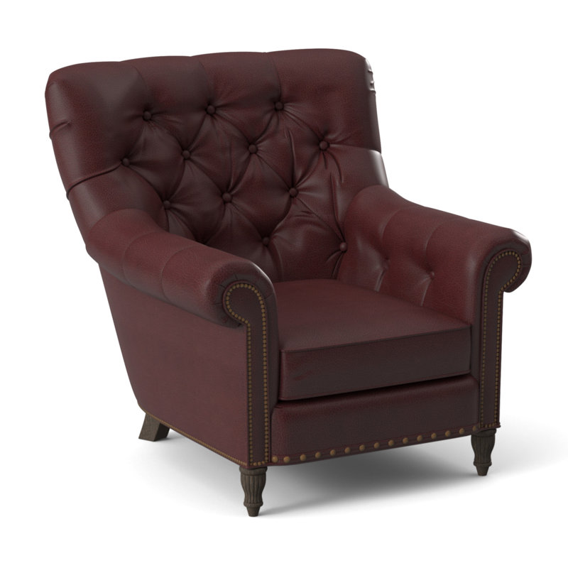 Kirby Leather Club Chair, #9 & #54 Natural, Aline Light Gray Stonewash Genuine Leather, Cobblestone