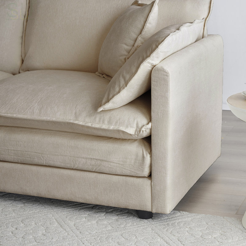 Canapé modulaire en tissu chenille confortable à 4 places avec agencements flexibles, Beige