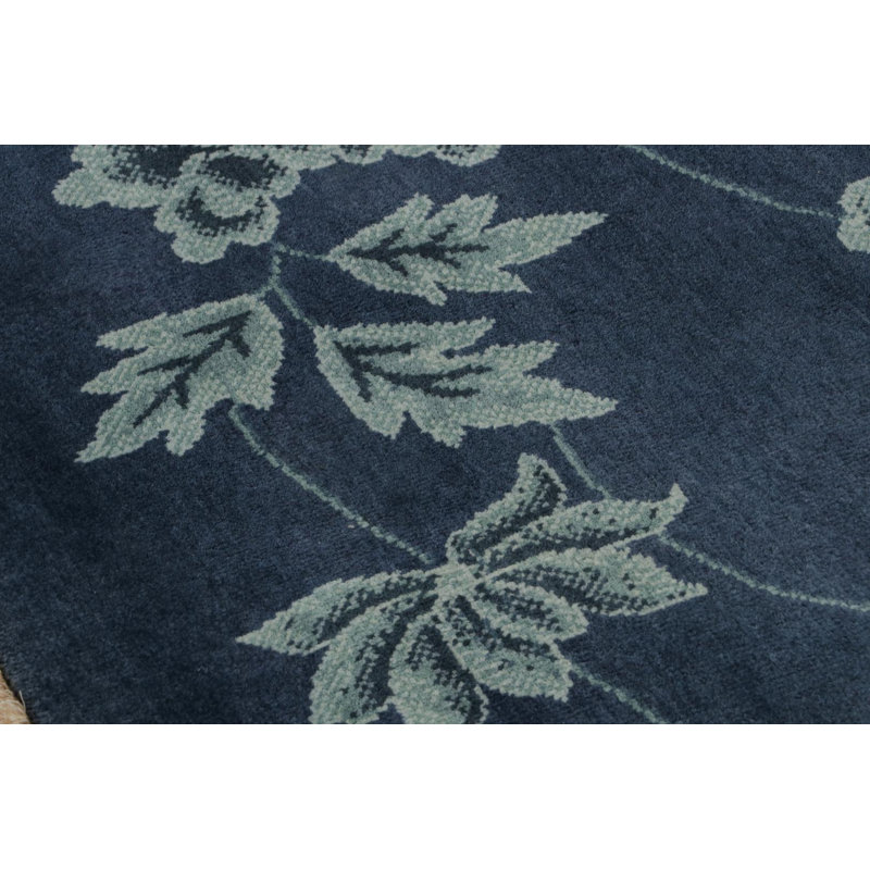 Rug & Kilim’S Chinese Art Deco Rug In Blue With Floral Pattern, Rectangle 10' x 14'