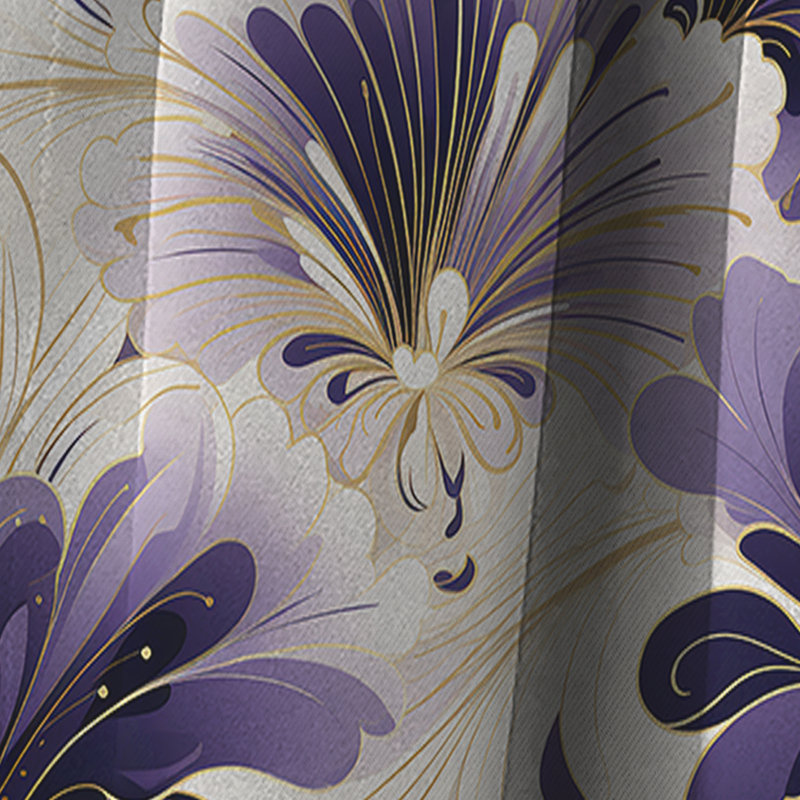 Motif damassé mauve et blanc art déco I - Rideau damassé - Rideau occultant - 1 panneaux, L 52 po x L 95 po