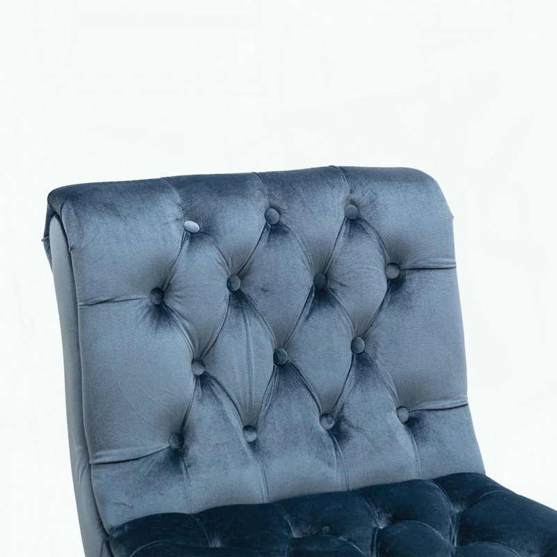 Fauteuil d'appoint sans accoudoirs en velours - bleu clair - capitonné, Bleu pâle