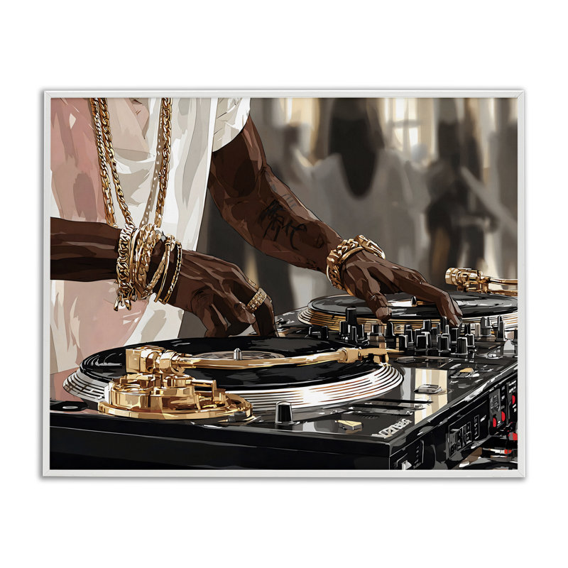 Giclée encadrée Golden Sound DJ, design par Franklyn Gregory, 24 x 30, Coastal White Giclee Framed