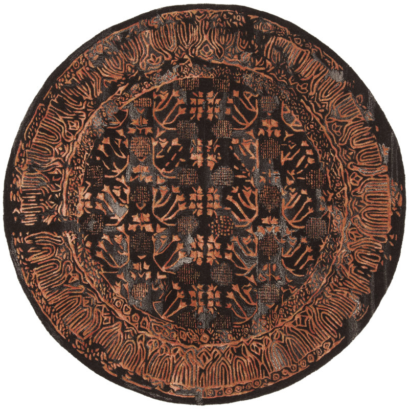 Tapis touffeté à la main brun / rouille saphir, Rond 6 pi