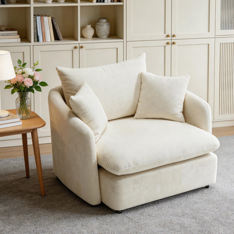 Fauteuil d'appoint pivotant crème Boucle, canapé simple surdimensionné confortable avec coussins pour les petits espaces