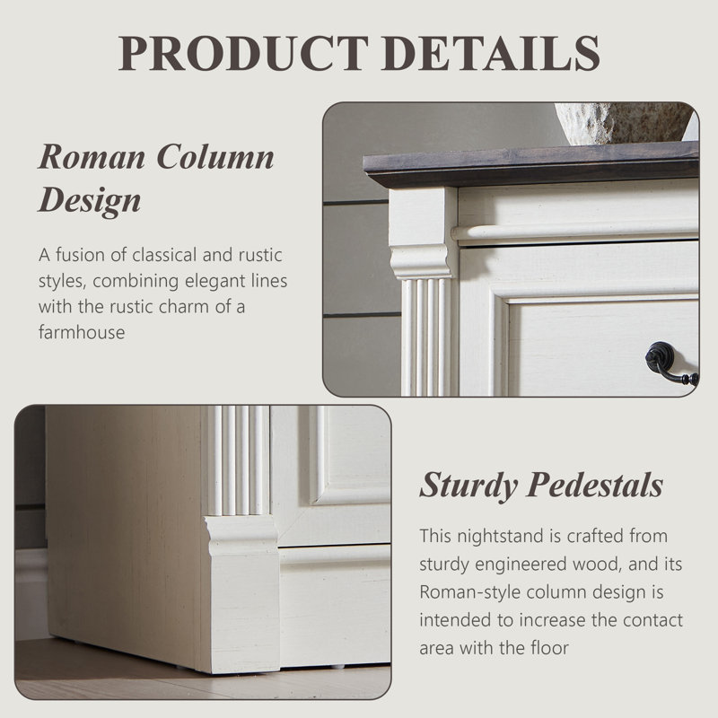 Burlington Farmhouse 6 Drawers Dresser for Bedroom, 47.8" W Large Dressers & Chests of Drawers w/Roman Column, White