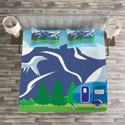 Adreina Green/Blue Microfibre Bedspread Set