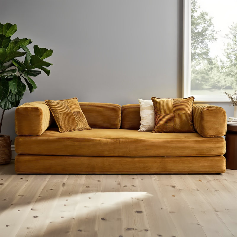 78.8-Inch Upholstered Double Sofa Bed, Modular Sofa Bed, Includes 2 Throw Pillows, Foldable Sofa, Yellow