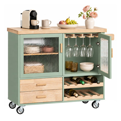 Severns 109cm W Kitchen Island with Solid Wood Top and Locking Wheels