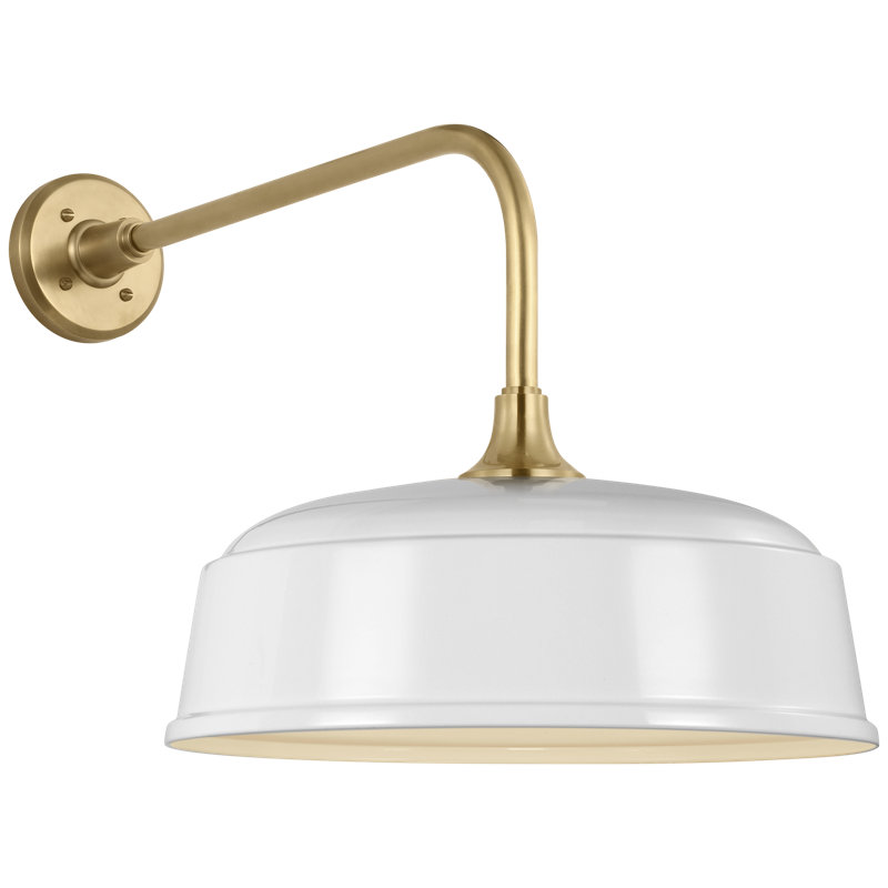 Thomas O'Brien 1 - Light Outdoor Barn Light, Hand-Rubbed Antique Brass, 17" H x 28" W x 16" D, White