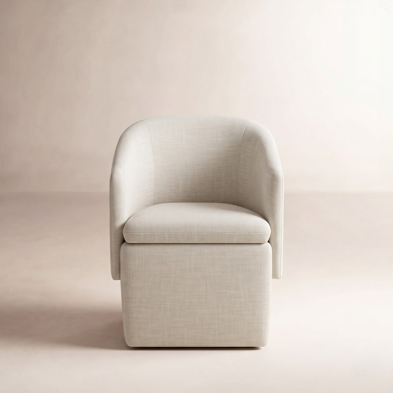 Temara Upholstered Storage Dining Chair With Casters, Effie Linen Performance Linen