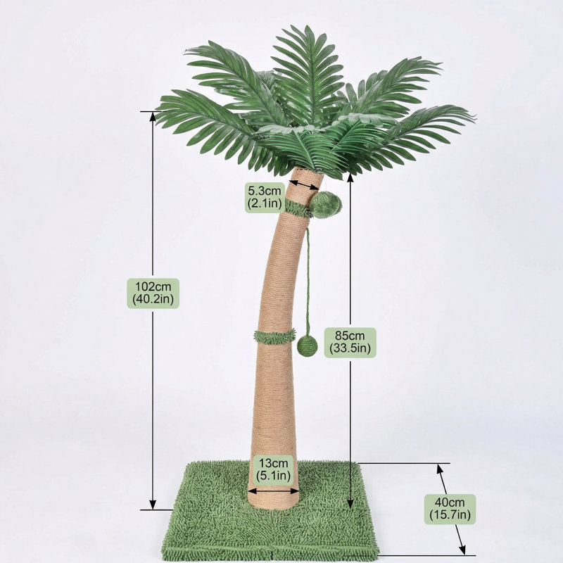 Arbre à chat à griffer courbé de 40 po de hauteur, corde en sisal naturel avec 3 boules interactives, style A combinable