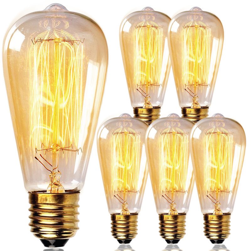 ST64INC-6 60 watts, ST64, ampoule à intensité variable, ambre chaud (2700K) E26 / base moyenne (standard) (ensemble de 6)
