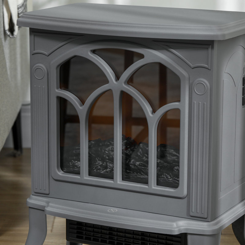 Foyer électrique 17 po, couleur grise, 750 W / 1500 W avec effet de flamme, protection contre la surchauffe, foyer à chaleur efficace et bûche pour réchauffer efficacement votre espace