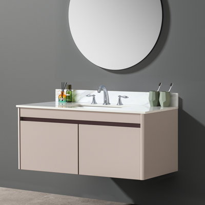 43  Marble Vanity Top, Bathroom Vanity Top With Undermount Rectangular Middle Sink And 4" Height Backsplash, Pre-Drilled 8  Faucet Hole Spread Vanity Top, Carrara White With Veins