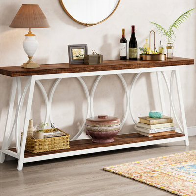 2-Tier Industrial Sofa Table, 70.9" Extra Long Console Table Behind Couch with Shelves
