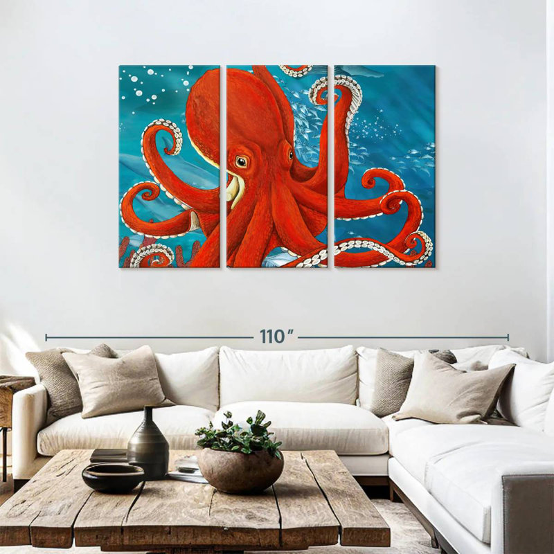 Brampt Vibrant Red Octopus, 48" H x 74" W