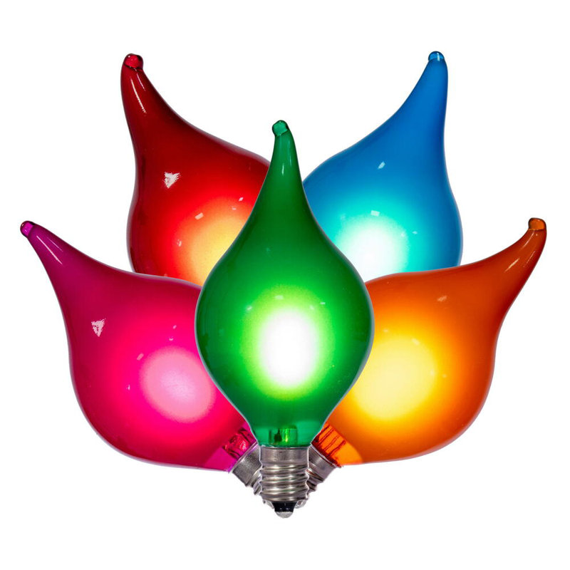 15 lights x 15' Mulitcolor LED G45 Glass Flame Tip light set. 12" spacing on green wire.