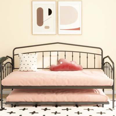 Lit de jour simple avec couchette, noir - métal, chambre à coucher confirmée