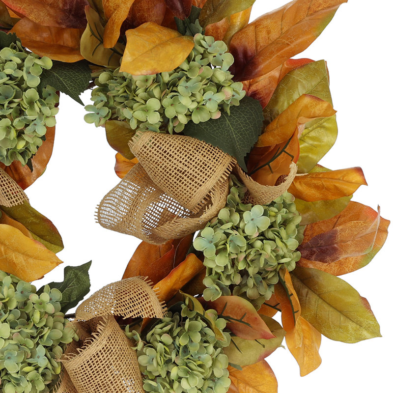 26" Fall Wreath with Hydrangeas and Leaves