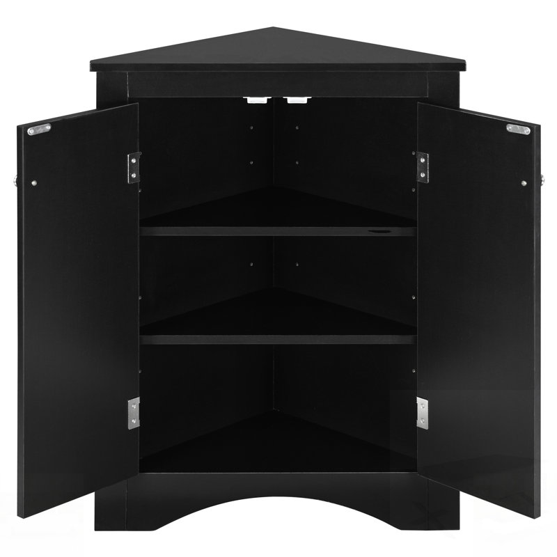 Triangle Bathroom Storage Cabinet With Adjustable Shelves, Freestanding Floor Cabinet For Home Kitchen, Black