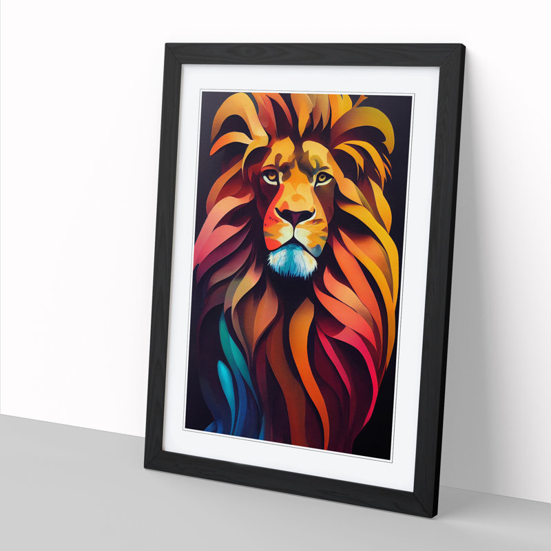 Lion Palette Knife 1 Piece Single Picture Frame Wall Art, 64cm H x 46cm W x 2cm D, Black