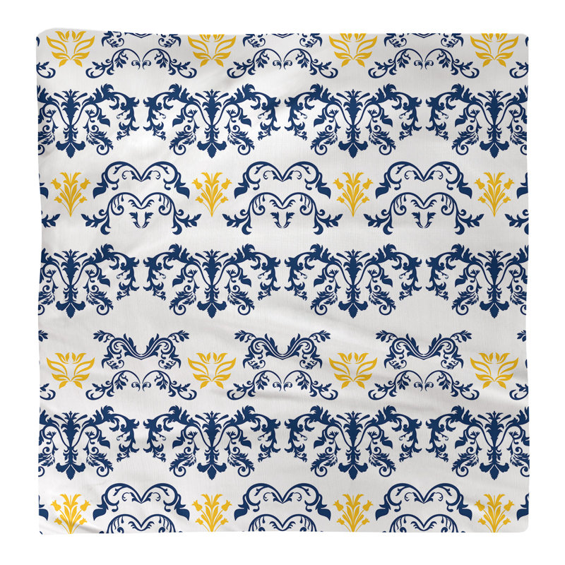 Damask Square Napkin, Navy Blue/White/Gold, Polyester, 22" W x 22" L