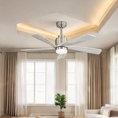Remote Operation Ceiling Fan in Nickel, 52 in, with Seasonal Airflow, DC Motor, LED Illumination