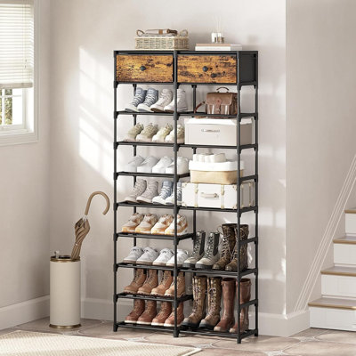 10-Tier Shoe Rack Organizer With 2 Drawers, Large Capacity Storage For 36-40 Pairs Of Shoes, Sturdy Metal Frame Space-Saving Shoe Shelf For Closet Entryway Bedroom