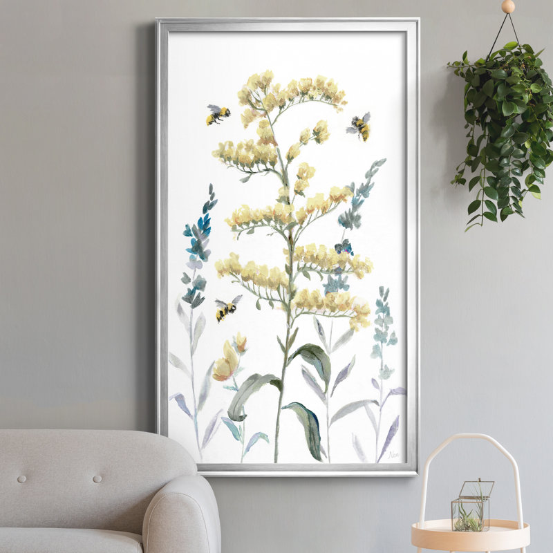 Bumble Bee Garden I - peinture sur toile encadrée, H 10,5 po x l 18,5 po x P 1,5 po, Argent