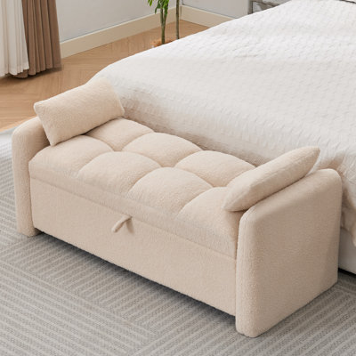 Teddy Storage Bench with Thick Cushions and Tufted Flip Top,with 2 Pillows