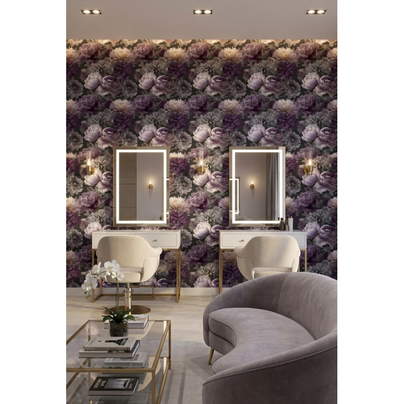 Papier peint floral mauve moderne, Non-collé