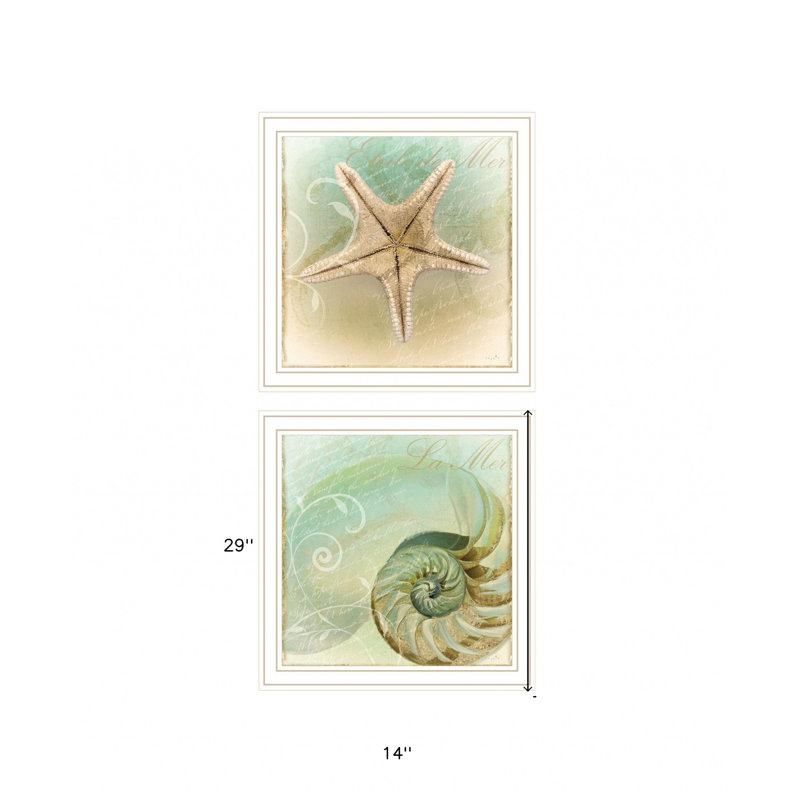 «The Sea I and Sea II 2», ensemble d'art mural encadré, Cadre d'angle fermé en bois massif blanc