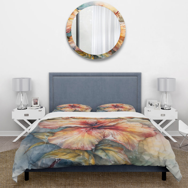 Ensemble de housse de couette en microfibre / polyester orange et gris Hibiscus Euphoria II Bedding