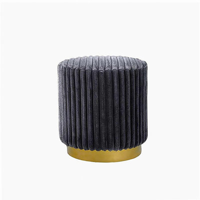 Round Accent Stool Gold Base Stainless Steel Fur Fabric Contemporary Dark Gray Finish Primary Living Room