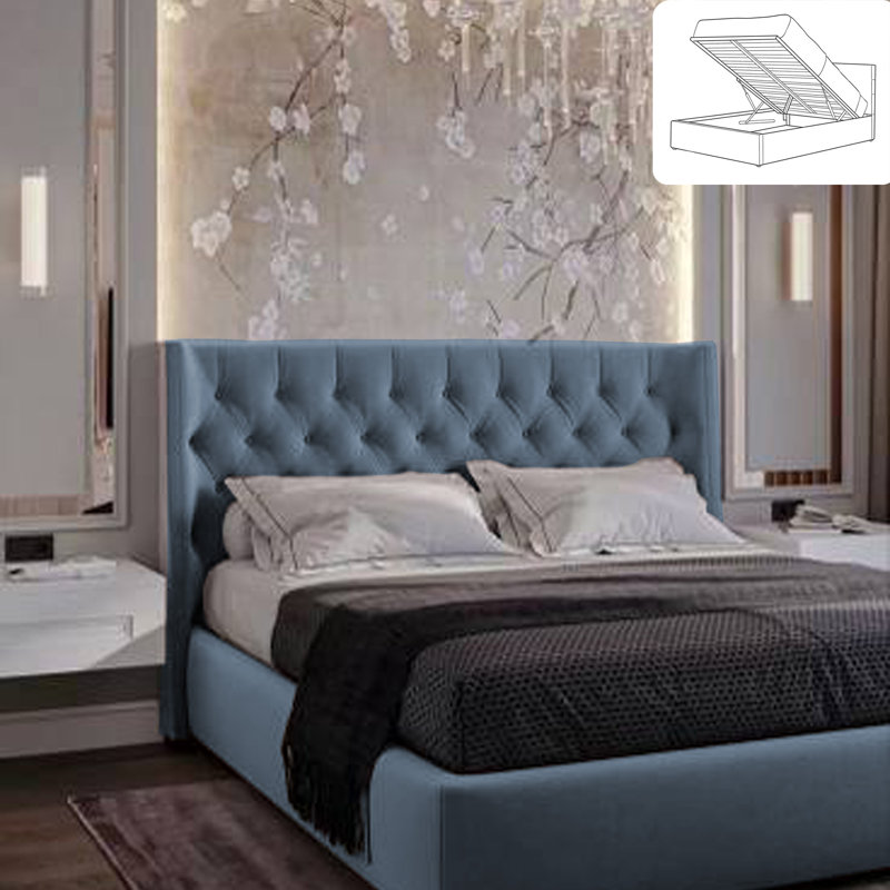 Rebeca Wingback Ottoman Storage Bed - Plush Velvet Gas Lift Bed Frame with Headboard, Kingsize (5'), Steel