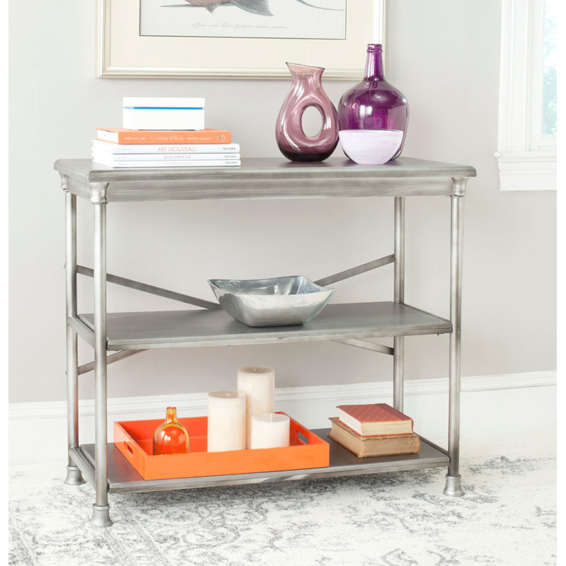 Transitional Dark Silver 38" Iron and Wood Etagere Bookcase