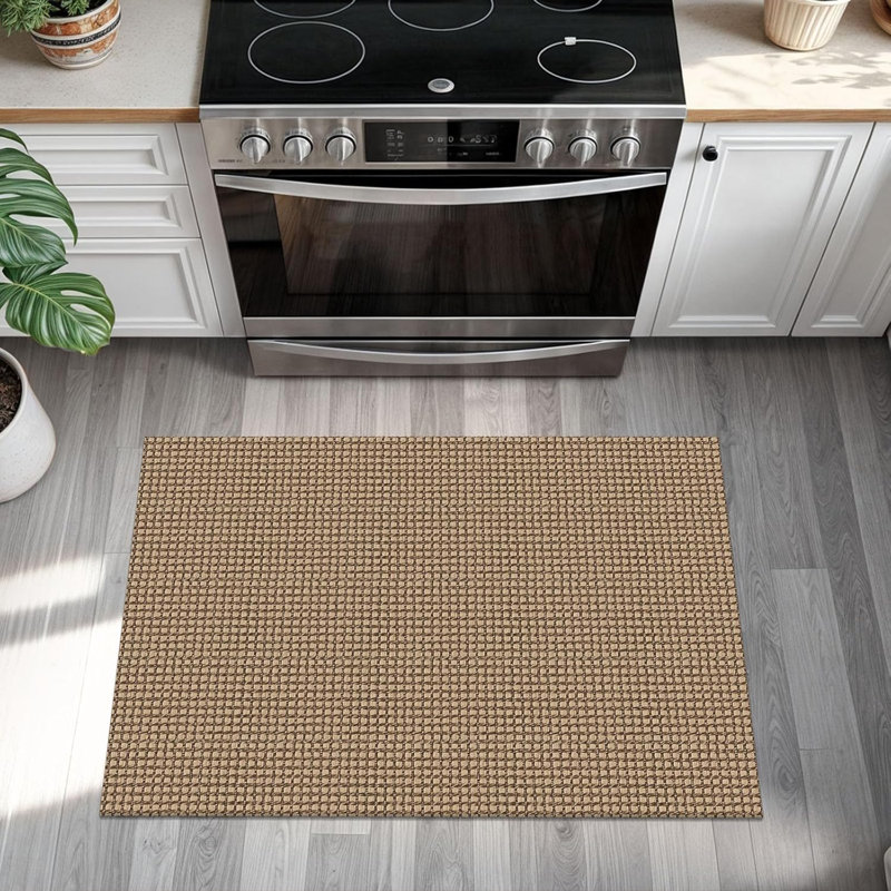 Washable Kitchen Mats Rubber Backed Non Slip, Rectangle 2' x 3', Tan