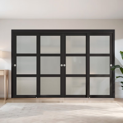 96" x 80" Frosted Glass Bypass Sliding Closet Doors With Installation Hardware Kit