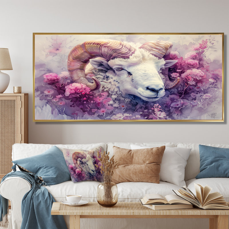 Impression d'art mural mauve, blanc, Astrology Aries Ascension, Toile tendue, H 28 po x l 60 po