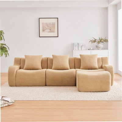 Canapé 3 places Boneless avec tissu en peluche de haute qualité, conception antidérapante, sans assemblage, accoudoirs courbés et conception épurée pour les salons et les chambres