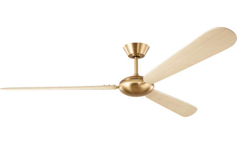 Pod Smart 64 Ceiling Fan, Washed White Oak, Burnished Brass