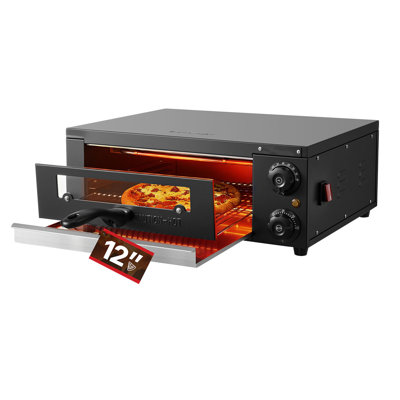 Four à pizza électrique, four à pizza de comptoir de 12 po, plage de température de 77 à 572 ° F, machine à pizza d'intérieur de 1450 W avec contrôle de la minuterie et de la température, cuiseur de pizzas avec double tube de chaleur, support de gril, pour la cuisine et le commerce