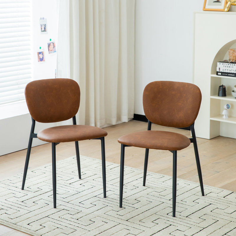 Dining Chairs Set of 2 Upholstered Modern Dining Room Chairs Mid Century Faux Leather Kitchen Chairs with Metal Legs for Dining Room Kitchen
