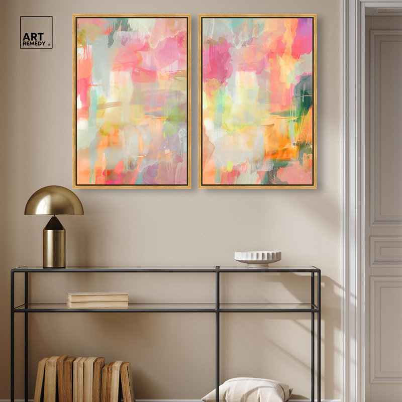 Salt and Berries Duo Canvas Print Sunset Pink Wall Decor Set by Art Remedy, Black Frame, 10 x 15, H 31 po x l 21 po