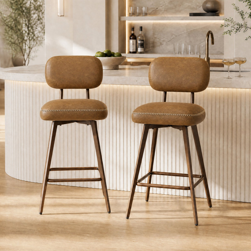 Swivel Upholstered Counter Stool with Metal Frame, Brown