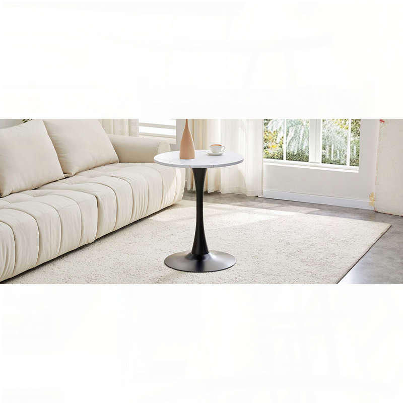 23.6" Round Tulip Table - White, Pedestal Base, 2-4 Seats, 28.3" H x 23.6" W x 23.6" D, White/Black